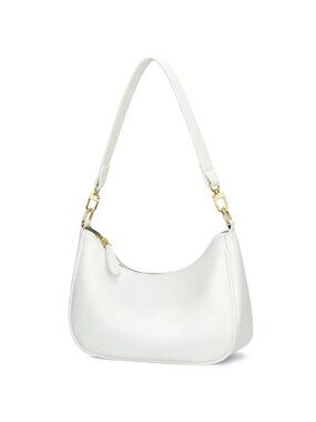 White Crescent Hobo Shoulder Bag Minimalist Underarm Purse Vegan Leather